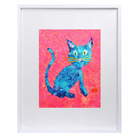 Mischievous Colorful Pink and Blue Cat Print for Nursery