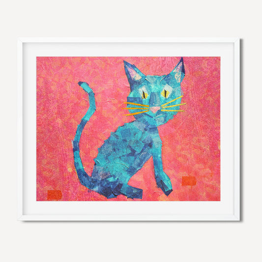 Printable Mischievous Colorful Pink and Blue Cat Print for Nursery