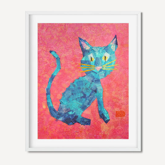 Printable Mischievous Colorful Pink and Blue Cat Print for Nursery