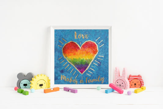 Colorful Rainbow "Love Makes a Family" Heart