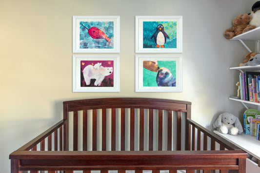 Set of 4 Arctic Animals Prints for Babies and Kids, Colorful Nursery Art