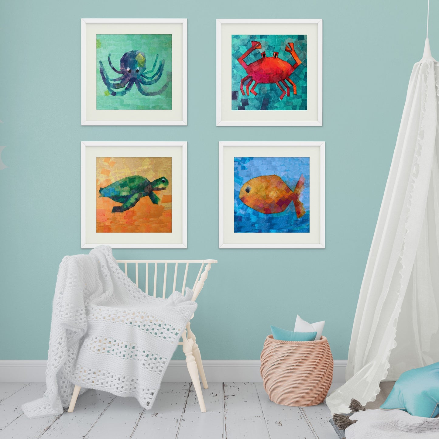 Set of 4 Ocean Critter Nursery Prints