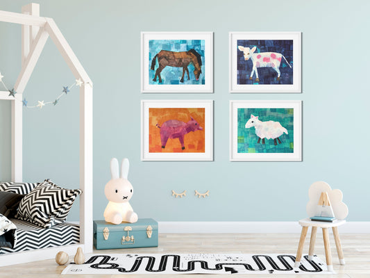 Set of 4 Baby Farm Animal Prints for Nursery